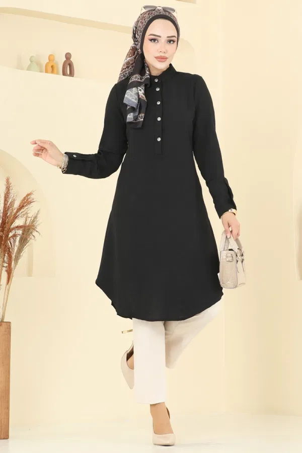 Modaselvim SEPETTE NET %20+%20 İNDİRİM Yarım Düğmeli Aerobin Tunik 1163ERK1158 Siyah