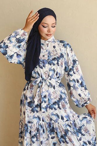 moda selvim Yarım Düğmeli Desenli Elbise 566BRZK1151 Desen2 Laci - Thumbnail