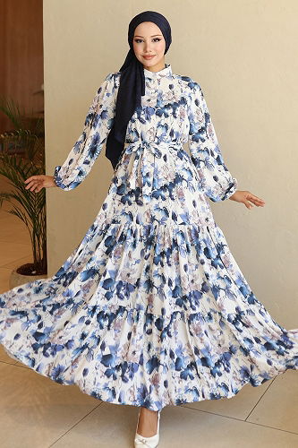 moda selvim Yarım Düğmeli Desenli Elbise 566BRZK1151 Desen2 Laci - Thumbnail