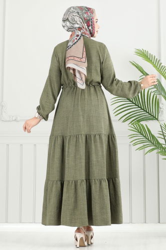 moda selvim Yarım Düğmeli Elbise 024MR1078 Haki - Thumbnail