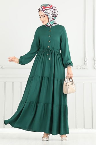 MRV B.G.S. - Yarım Düğmeli Elbise 2350BGS895-M Açık Zümrüt