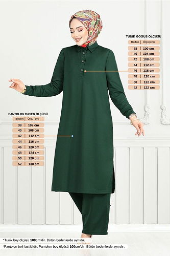 moda selvim Yarım Düğmeli İkili Takım 338DVL897-M Zümrüt - Thumbnail