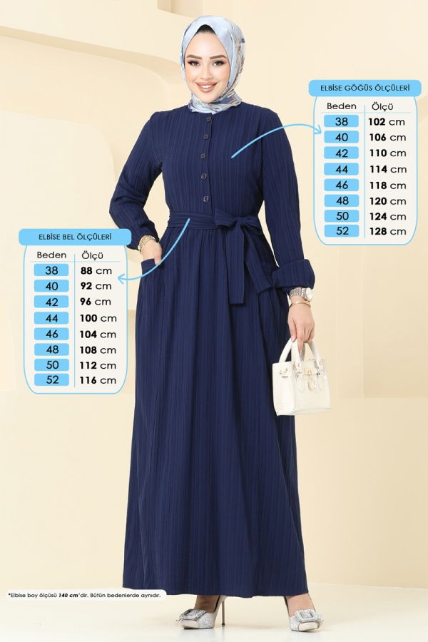 Modaselvim Elbise Yarım Düğmeli Kemerli Elbise 4040PM271 Laci