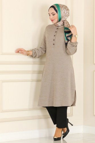 moda selvim Yarım Düğmeli Selanik Tunik 6007MRT754 Vizyon - Thumbnail