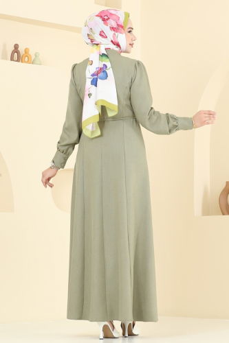 moda selvim Yarım Düğmeli Sofia Elbise 2705SL432 Çağla - Thumbnail