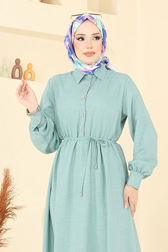 moda selvim Yarım Düğmeli Sofia Elbise 381DVL817 Açık Mint - Thumbnail