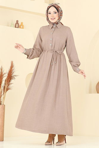 moda selvim Yarım Düğmeli Sofia Elbise 381DVL817 Vizyon - Thumbnail