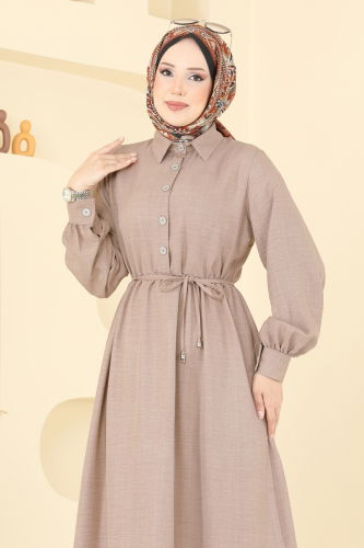 moda selvim Yarım Düğmeli Sofia Elbise 381DVL817 Vizyon - Thumbnail