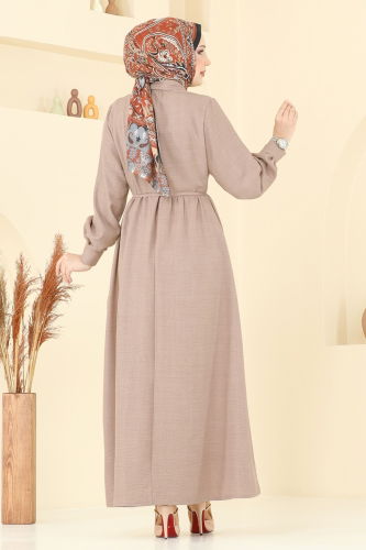moda selvim Yarım Düğmeli Sofia Elbise 381DVL817 Vizyon - Thumbnail