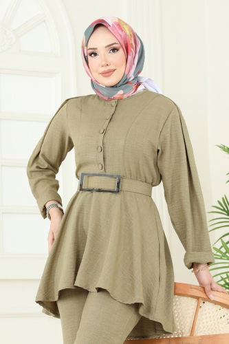 moda selvim Yarım Düğmeli Sofia Takım 3118HBS856 Yağ Yeşili - Thumbnail