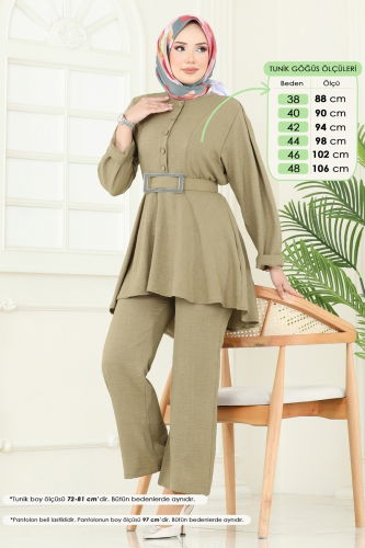moda selvim Yarım Düğmeli Sofia Takım 3118HBS856 Yağ Yeşili - Thumbnail