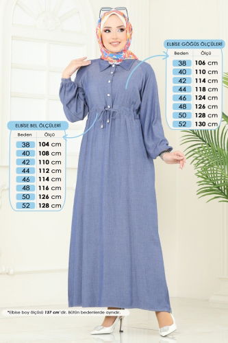 moda selvim Yarım Düğmeli Tensel Kot Elbise 307HBS856 Koyu Kot - Thumbnail