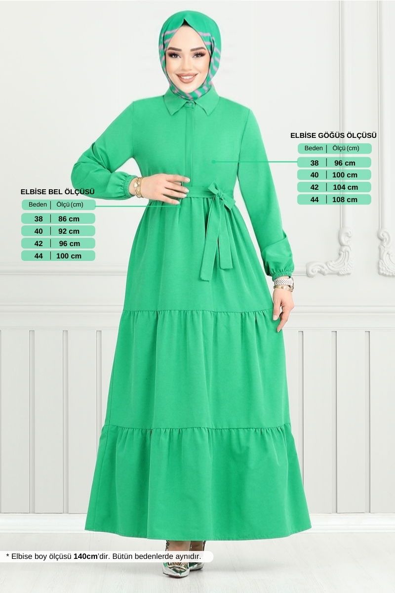 Yarım Düğmeli Terikoton Elbise 400ART1044-M Benetton Yeşili
