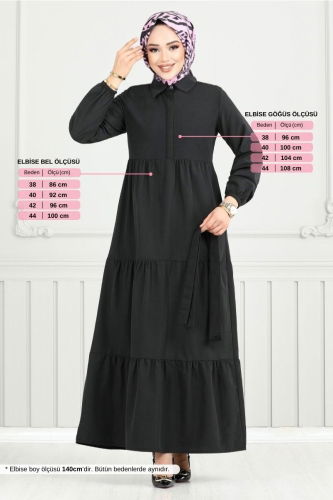 MRV A.R.T. - Yarım Düğmeli Terikoton Elbise 400ART1044-M Siyah