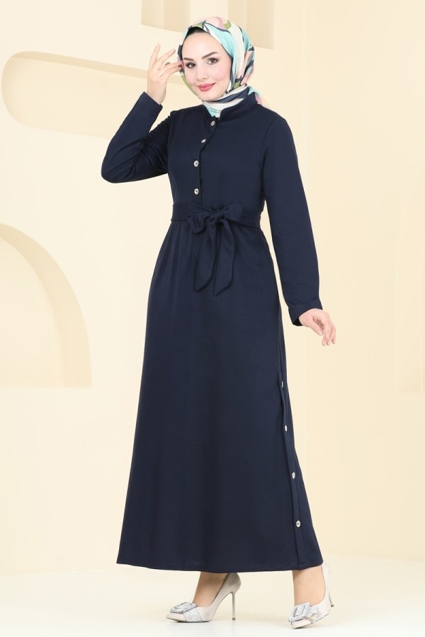 Modaselvim ANNELER GÜNÜNE ÖZEL Yarım Düğmeli Tesettür Elbise 2591SL432 Laci