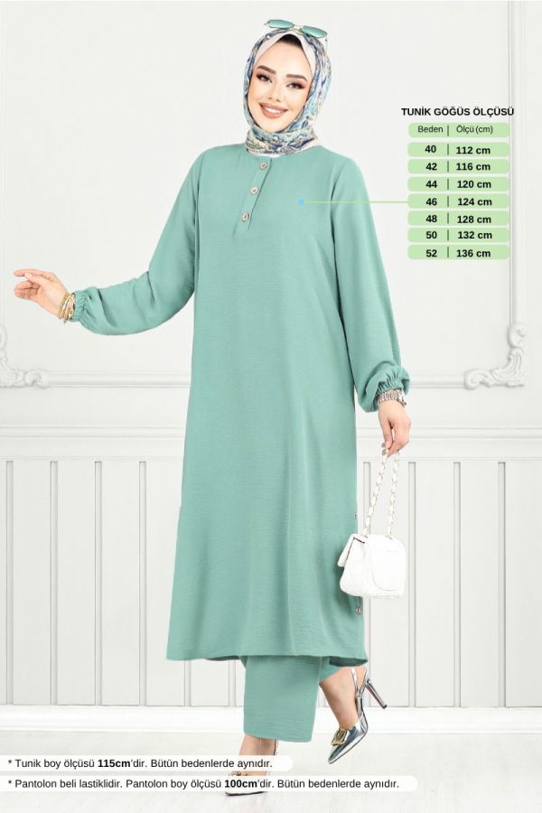 Modaselvim SEPETTE NET %20+%20 İNDİRİM Yarım Düğmeli Tesettür Takım 015MR1077-M Açık Mint