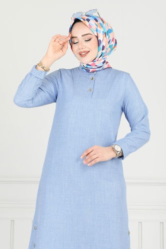 moda selvim Yarım Düğmeli Tesettür Takım 018MR1078 Bebe Mavisi - Thumbnail