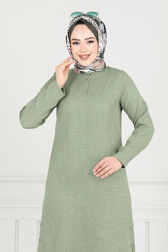 moda selvim Yarım Düğmeli Tesettür Takım 018MR1078 Çağla - Thumbnail