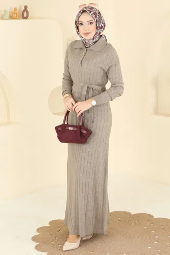 M.T. - Yarım Düğmeli Triko Elbise 0012MT581 Vizyon