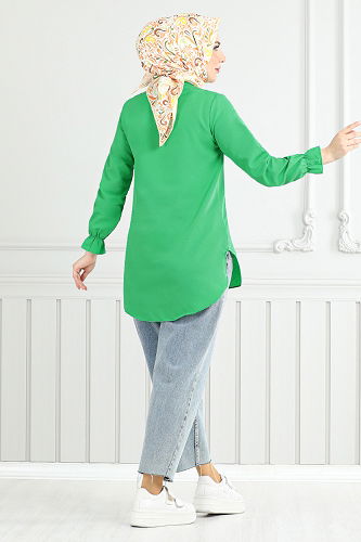moda selvim Yarım Düğmeli Tunik 402EVO1065-M Benetton Yeşili - Thumbnail