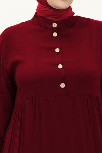 moda selvim Yarım Düğmeli Viskon Elbise 5001ERK1158 Bordo - Thumbnail