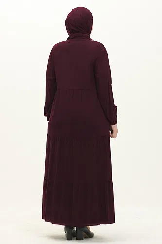 moda selvim Yarım Düğmeli Viskon Elbise 5001ERK1158 Mürdüm - Thumbnail