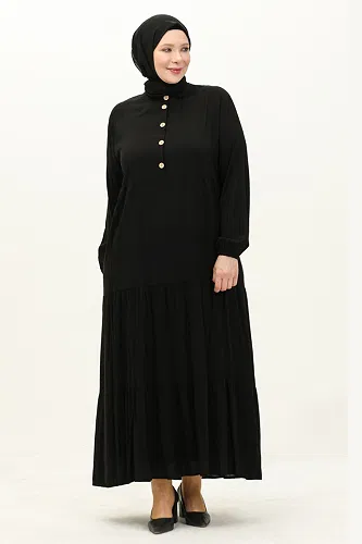 moda selvim Yarım Düğmeli Viskon Elbise 5001ERK1158 Siyah - Thumbnail