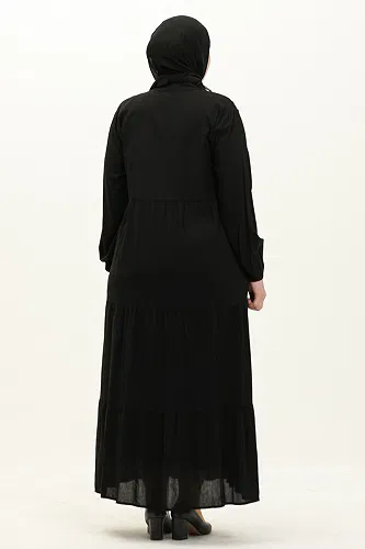 moda selvim Yarım Düğmeli Viskon Elbise 5001ERK1158 Siyah - Thumbnail