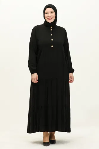E.R.K. - Yarım Düğmeli Viskon Elbise 5001ERK1158 Siyah