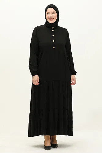 moda selvim Yarım Düğmeli Viskon Elbise 5001ERK1158 Siyah - Thumbnail