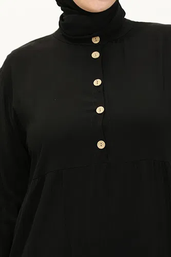 moda selvim Yarım Düğmeli Viskon Elbise 5001ERK1158 Siyah - Thumbnail