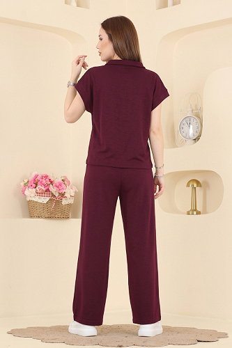 moda selvim Yarım Fermuarlı 2 li Takım 2805AYD574 Bordo - Thumbnail