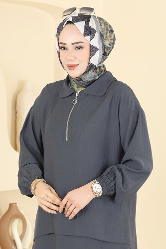 moda selvim Yarım Fermuarlı 2 li Takım 3800HBS856 Antrasit - Thumbnail