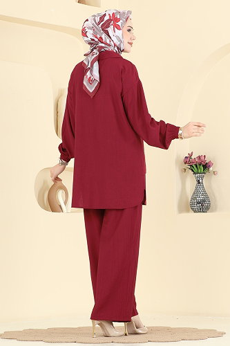 moda selvim Yarım Fermuarlı 2 li Takım 3800HBS856 Bordo - Thumbnail