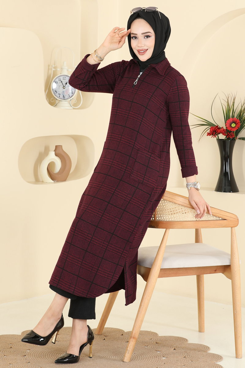 Yarım Fermuarlı Balıksırtı Takım 24010UKB139 Bordo