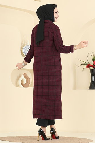 moda selvim Yarım Fermuarlı Balıksırtı Takım 24010UKB139 Bordo - Thumbnail