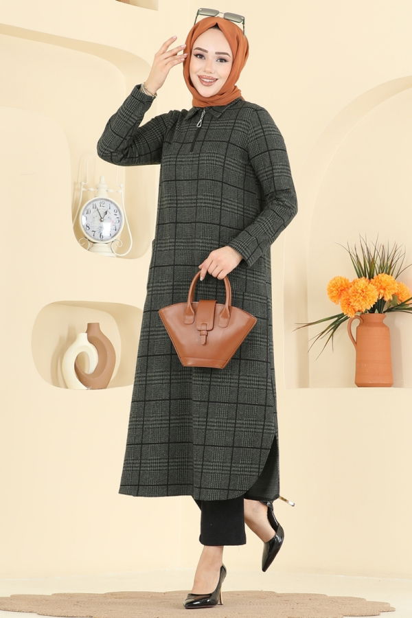 Modaselvim Kombin Yarım Fermuarlı Balıksırtı Takım 24010UKB139 Haki