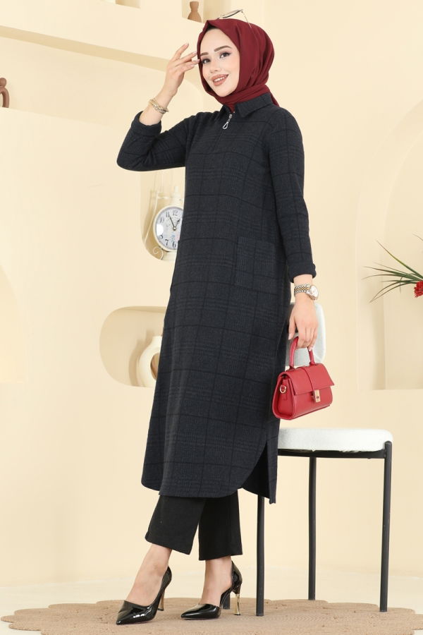 Modaselvim Kombin Yarım Fermuarlı Balıksırtı Takım 24010UKB139 Siyah