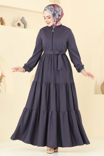 moda selvim Yarım Fermuarlı Elbise 1202DLB1088 Antrasit - Thumbnail