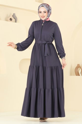 moda selvim Yarım Fermuarlı Elbise 1202DLB1088 Antrasit - Thumbnail