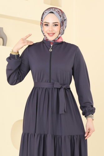 moda selvim Yarım Fermuarlı Elbise 1202DLB1088 Antrasit - Thumbnail