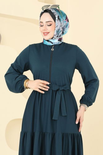 moda selvim Yarım Fermuarlı Elbise 1202DLB1088 Laci - Thumbnail