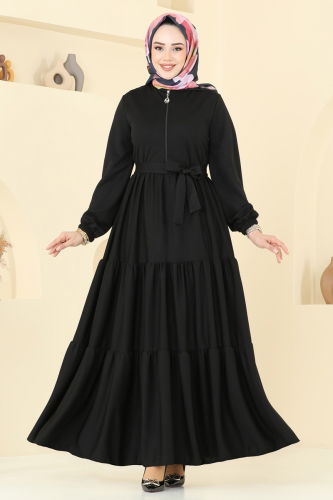 moda selvim Yarım Fermuarlı Elbise 1202DLB1088 Siyah - Thumbnail