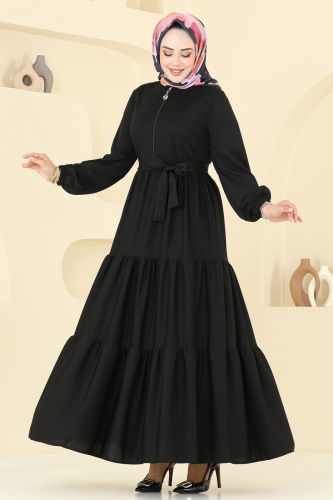 moda selvim Yarım Fermuarlı Elbise 1202DLB1088 Siyah - Thumbnail