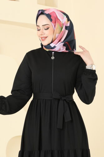 moda selvim Yarım Fermuarlı Elbise 1202DLB1088 Siyah - Thumbnail