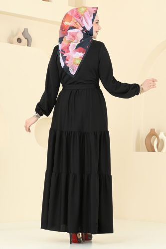 moda selvim Yarım Fermuarlı Elbise 1202DLB1088 Siyah - Thumbnail