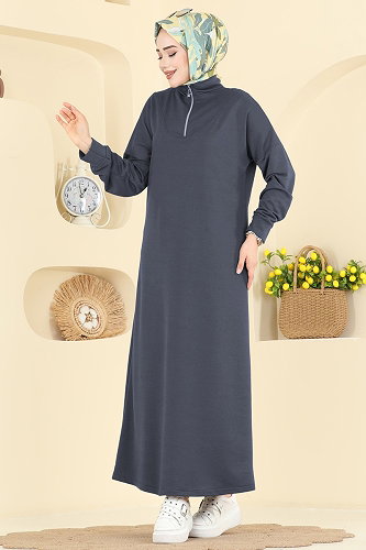 moda selvim Yarım Fermuarlı Elbise 13366ETT926 Antrasit - Thumbnail