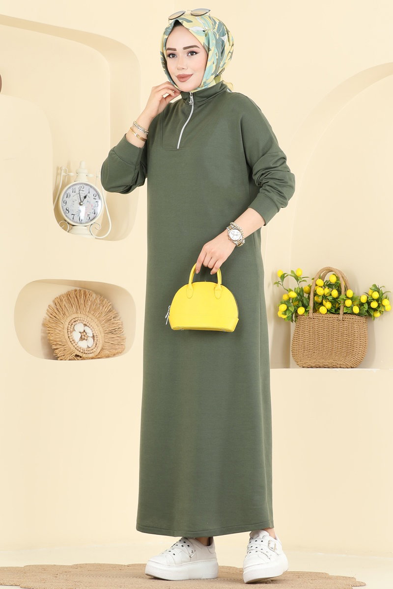 Yarım Fermuarlı Elbise 13366ETT926 Haki