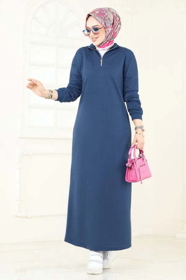 Modaselvim Elbise Yarım Fermuarlı Elbise 13366ETT926 İndigo