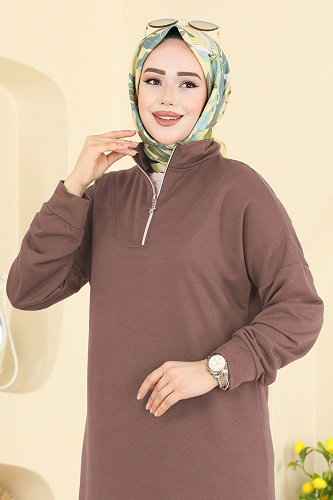 moda selvim Yarım Fermuarlı Elbise 13366ETT926 Pudra Vizyon - Thumbnail